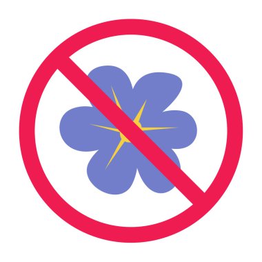 Çiçek işareti yok, mavi çiçek simgesi olan yasak işaret, çiçek sembolü, çiçek yasağı işareti, düz vektör illüstrasyonunu seçmeyin