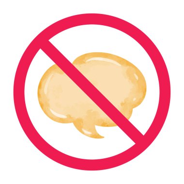 Konuşma baloncuklu yasak işaret, sohbet sembolü yasak simge, konuşma yasağı simgesi, işaret dili konuşma, vektör illüstrasyonu