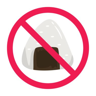 Onigiri işareti yok, Japon pilav topu işareti yok, Omusubi sembolü yasak, onigiri sembolü yemeyin, düz vektör çizimi