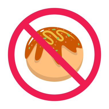 Takoyaki işareti yok, yasak ahtapot topları işareti, takoyaki topları yasak sembol, ahtapot tabağı sembolü yemeyin.