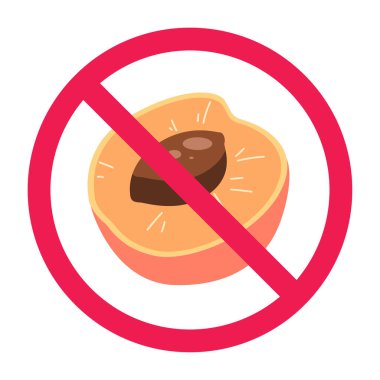 Kayısı işareti yok, kayısı tabelası yok, kayısı meyvesi yasak sembol, kayısı meyvesi yemeyin, düz vektör illüstrasyon.