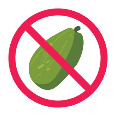 Yasak papaya meyvesi işareti, papaya işareti yok, pawpaw yasak meyve sembolü, papaya meyvesi sembolü yeme, kırmızı çapraz daire simgesi, düz vektör çizimi