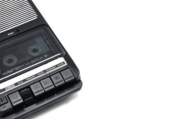 Cassette tape recorder for recording and playing audio cassettes on an white isolated background.Vintage