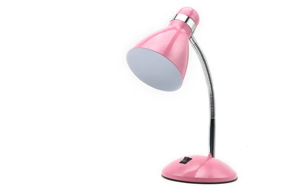 Pembe renkli masa lambası beyaz izole zemin üzerinde