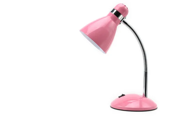 Pembe renkli masa lambası beyaz izole zemin üzerinde