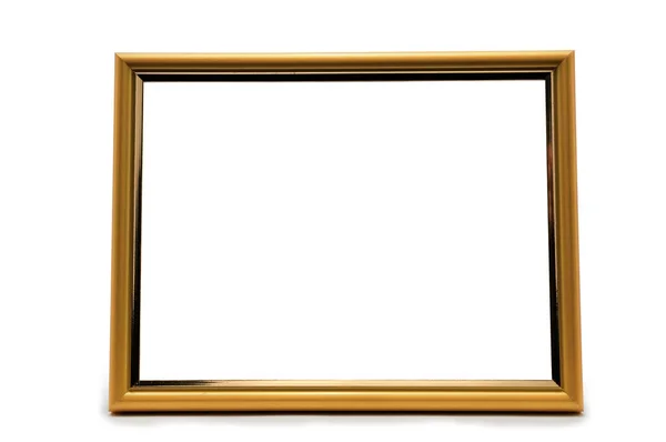 Vintage Wooden Golden Photo Frame Isolated White Backgroun — Stock Photo, Image