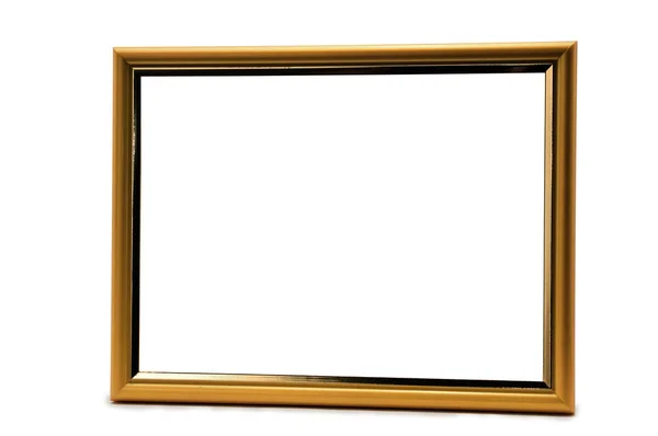 Vintage Wooden Golden Photo Frame Isolated White Backgroun — Stock Photo, Image