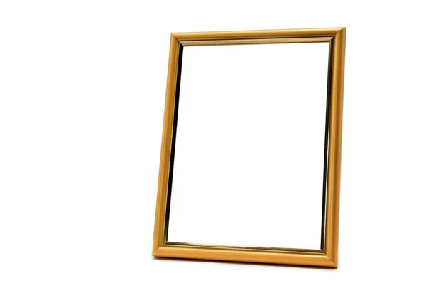 Vintage Wooden Golden Photo Frame Isolated White Backgroun — Stock Photo, Image
