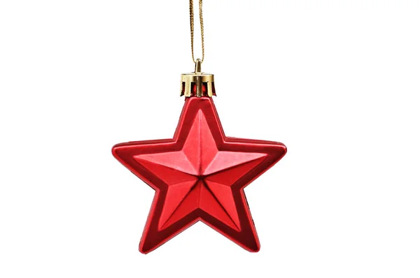 Natal Ano Novo Vermelho Estrela Cinco Raios Contra Fundo Isolado — Fotografia de Stock