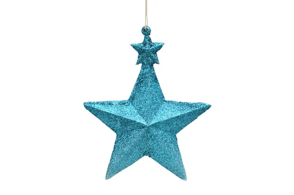 Natal Ano Novo Azul Estrela Cinco Pontas Fundo Isolado Branco — Fotografia de Stock