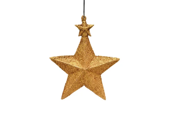 Christmas New Year Golden Five Pointed Star White Isolated Background — Stock Photo, Image