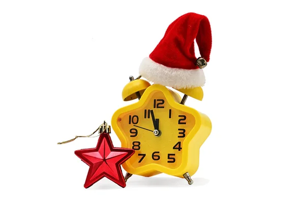 Reloj Navidad Asterisco Muestra Tiempo Restante Hasta Medianoche Con Sombrero —  Fotos de Stock