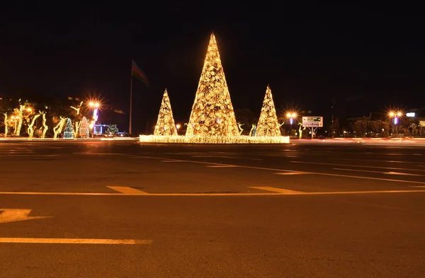 New Year Tree Baku Which Decorated Light Patterns Azerbaijan — Stock Photo, Image