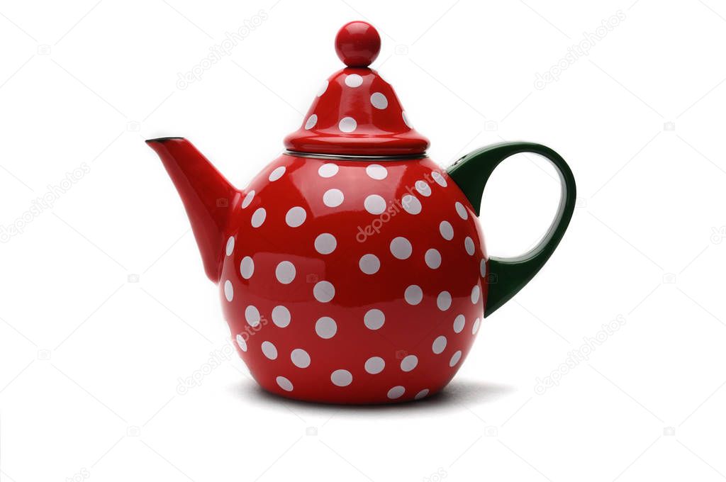 Red kettle for brewing tea.Teapot.Isolated on white background