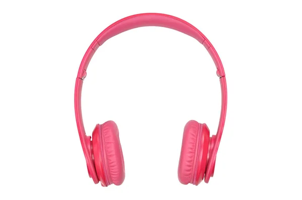 Fones de ouvido rosa para ouvir som e música em uma parte traseira branca — Fotografia de Stock