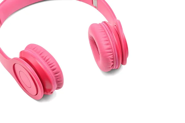 Pink fejhallgató a hang és a zene egy fehér hátán — Stock Fotó