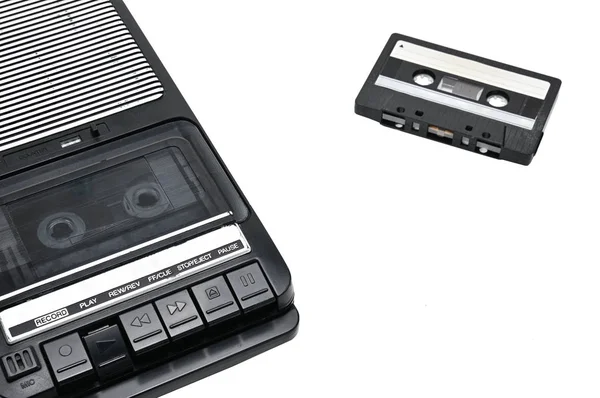 Old-time desktop type cassette recorder on white isolated backgr — Stock Photo, Image