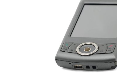 Beyaz arka planda eski tarz akıllı telefon. Pda telefon