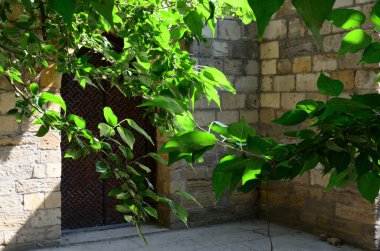 Azerbaycan 'daki Bakü Kalesi' nde ayrıntılar ve sokaklar