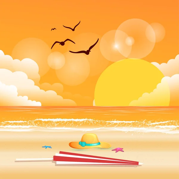 Летняя Зонтичная Шляпа Пляже — стоковый вектор