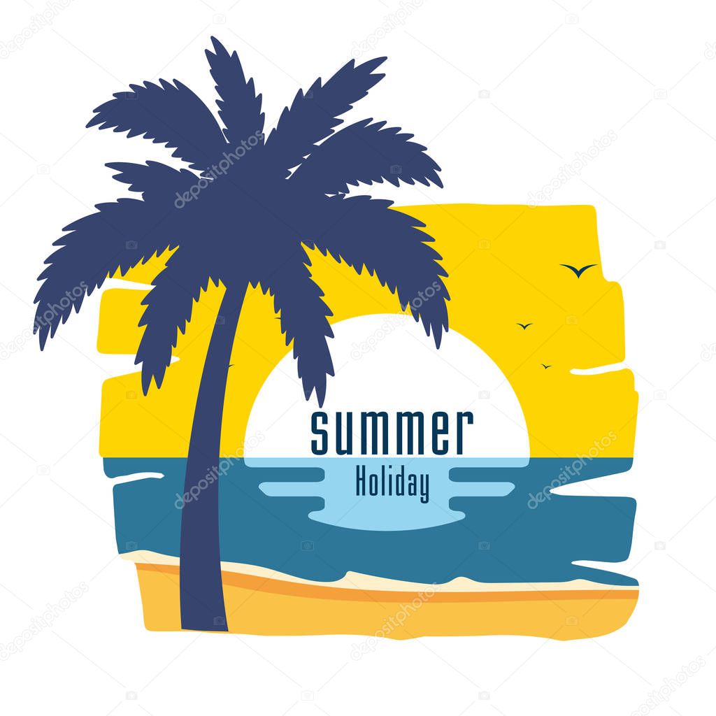 Summer Holiday Coconut Tree Sunset Background Vector Image