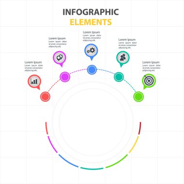 Infographic öğeleri daire şablonu ile beş seçenek vektör görüntü