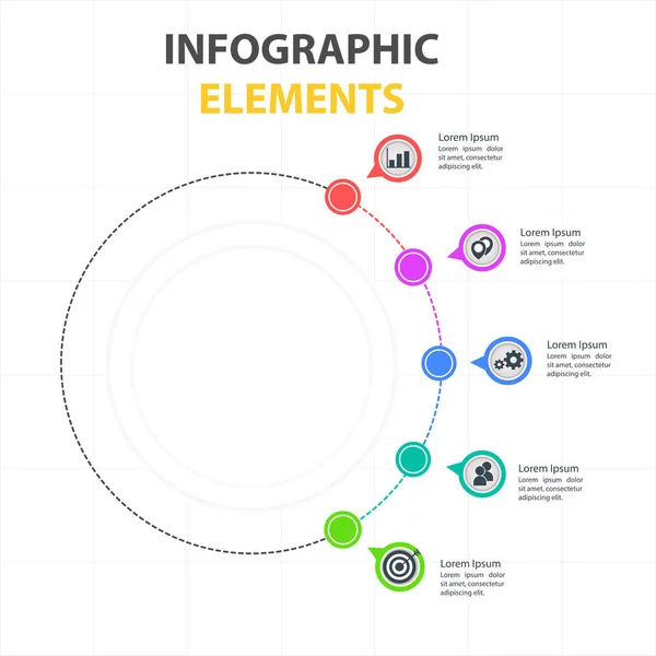 Modelo Elementos Infográficos Círculo Com Cinco Opções Imagem Vetorial — Vetor de Stock