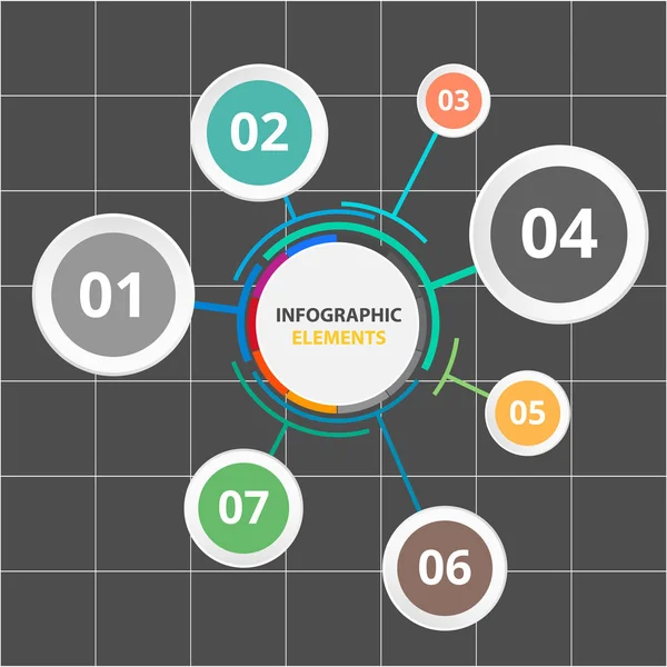 Elementos Infográficos Círculo Com Sete Opções Imagem Vetorial — Vetor de Stock