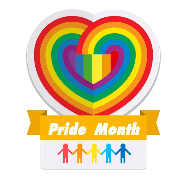 Pride Month Ribbon Rainbow Heart Fondo Vector Imagen — Archivo Imágenes Vectoriales