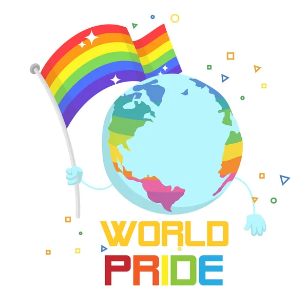 Mundo Orgullo Tierra Hold Rainbow Bandera Fondo Vector Imagen — Archivo Imágenes Vectoriales