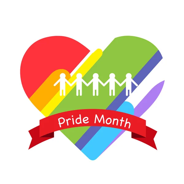 Pride Month Red Ribbon Rainbow Heart Fondo Vector Imagen — Archivo Imágenes Vectoriales