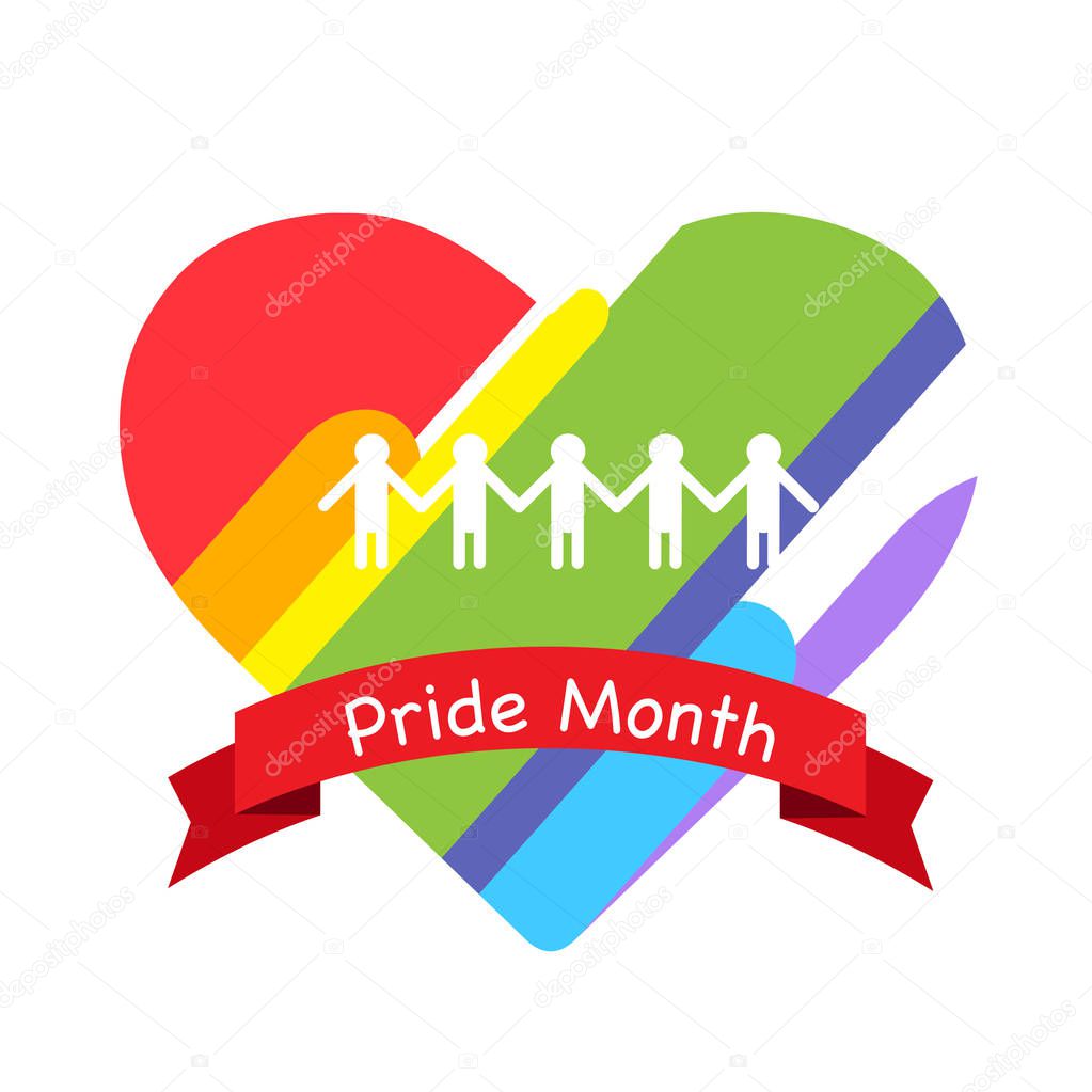 Pride Month Red Ribbon Rainbow Heart Background Vector Image