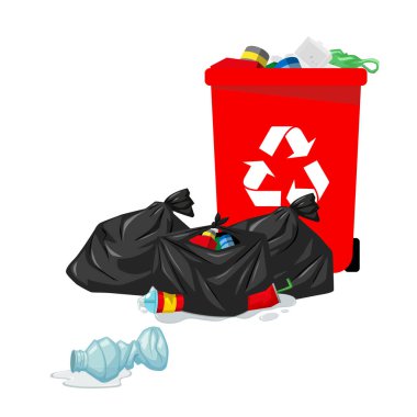 Kırmızı çöp kutusu plastik geri dönüşüm beyaz arka plan vektör görüntü