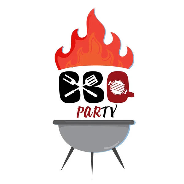 Bbq Party Grill Avec Arrière Plan Feu Image Vectorielle — Image vectorielle