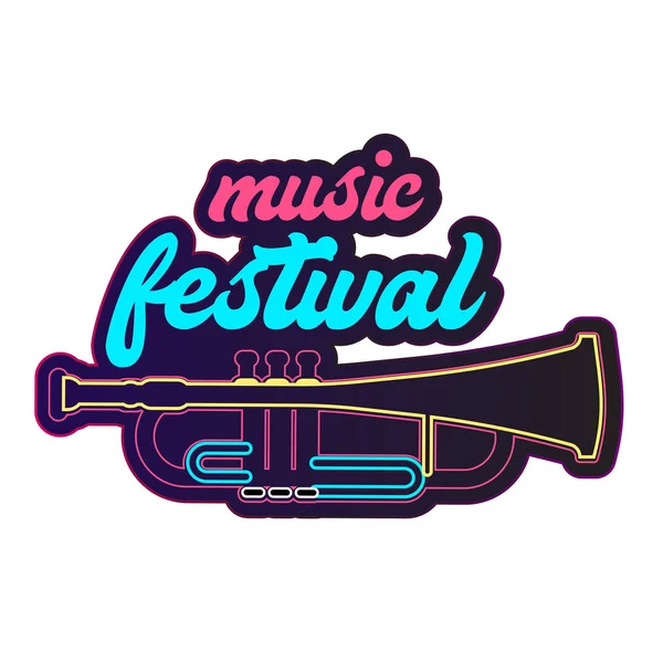 Neon Music Festival Trompete Fundo Imagem Vetorial — Vetor de Stock