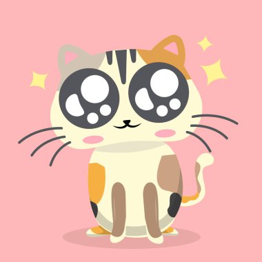 Karikatür kedi neşeli duygu pembe arka plan vektör görüntü