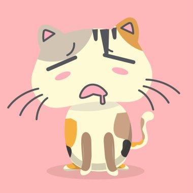 Karikatür kedi uykulu duygu pembe arka plan vektör görüntü