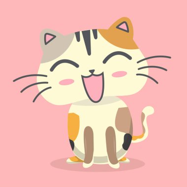 Karikatür kedi gülümseme duygu pembe arka plan vektör görüntü