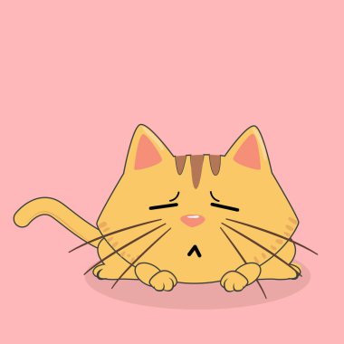 Karikatür kedi yorgun duygu pembe arka plan vektör görüntü