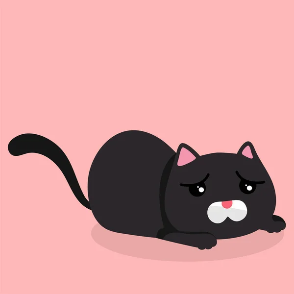 黒い猫の漫画の悲しい感情ピンク背景ベクトル イメージ — ストックベクタ