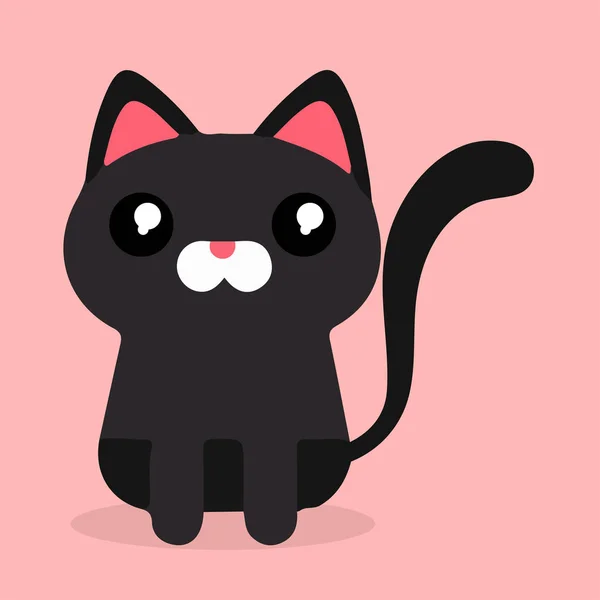 Cartoon Black Cat Sad Emotion Pink Background Vector Image