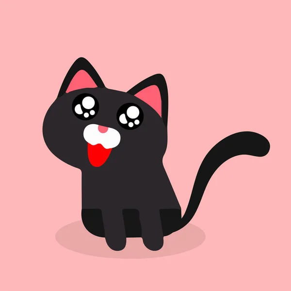 Cartoon Black Cat Cheerful Emotion Pink Background Vector Image — Stock Vector