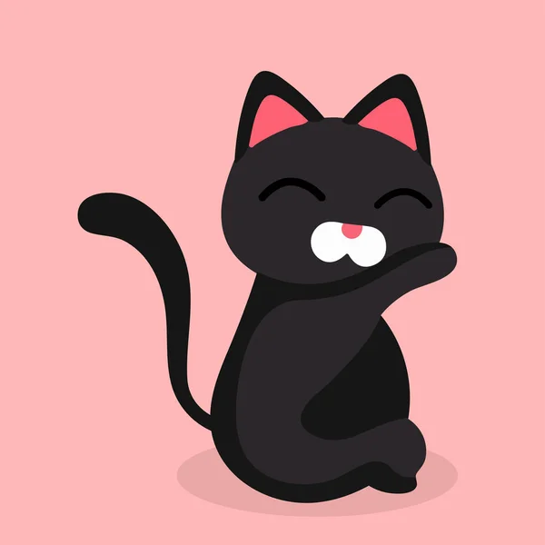 Dibujos Animados Gato Negro Lamer Fondo Rosa Imagen Vectorial — Vector de stock