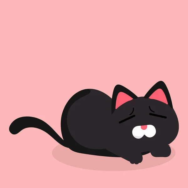 漫画黒猫疲れて感情ピンク背景ベクトル画像 — ストックベクタ