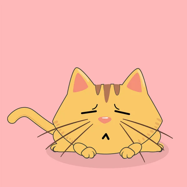 Tecknad Katt Trött Emotion Rosa Bakgrund Vector Image — Stock vektor