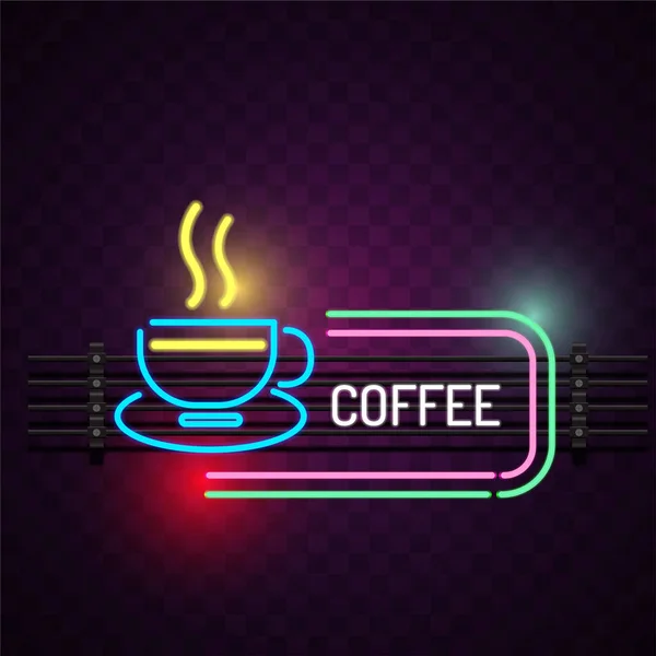 Koffiekopje Neon Teken Paarse Achtergrond Vector Image — Stockvector