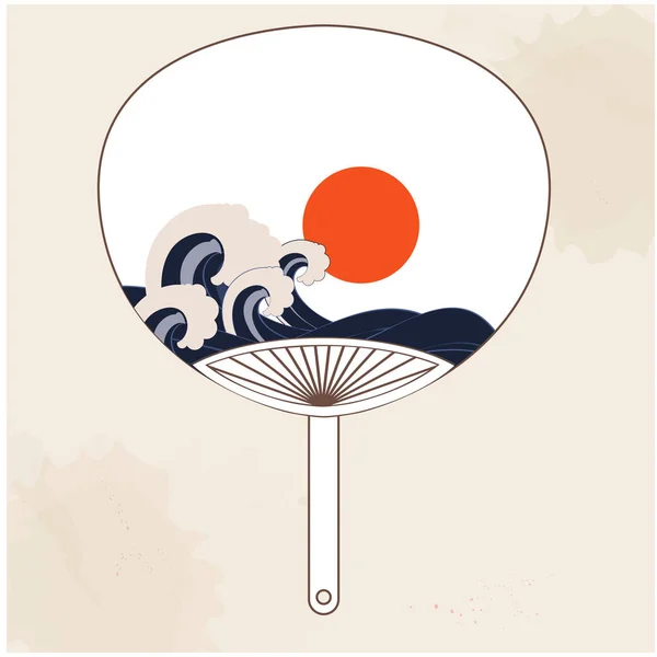 日本ファンの夕焼け波絵背景ベクトル画像 — ストックベクタ