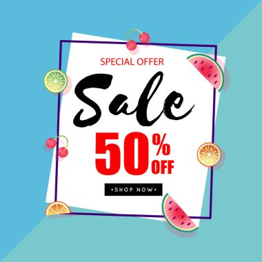 Özel Fırsat Satılık %50 Off kare çerçeve mavi arka plan vektör görüntü