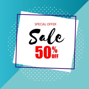 Özel Fırsat Satılık %50 Off kare çerçeve mavi arka plan vektör görüntü
