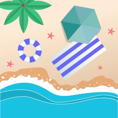 Yaz plaj şemsiye mavi plaj Mat yüzme lastiği arka plan vektör görüntü